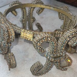 B.B Simon Gold & Crystal Pet Bowl dog dish water food bowl holder